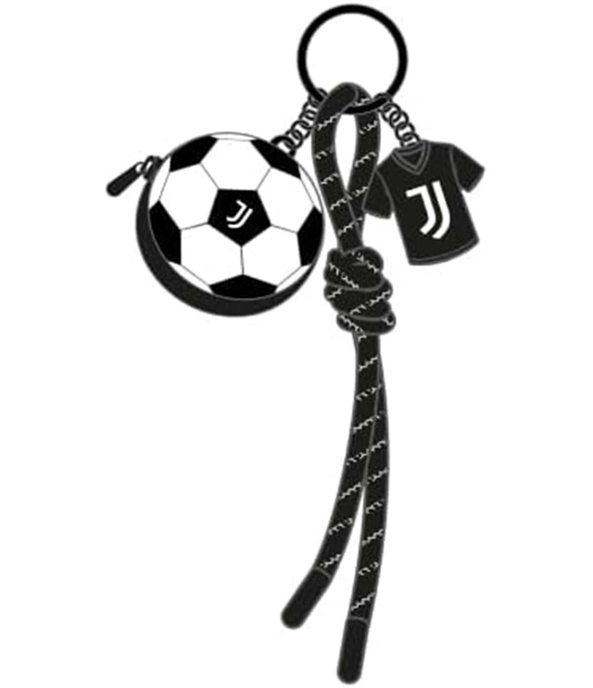 Seven Portamonete Juventus a Forma di Pallone con Portachiavi e Chiusura con Zip, in Silicone, Charm in Gomma a Forma di Maglietta con Logo, Cordino Bicolore, Accessorio per Chiavi, Idea Regalo