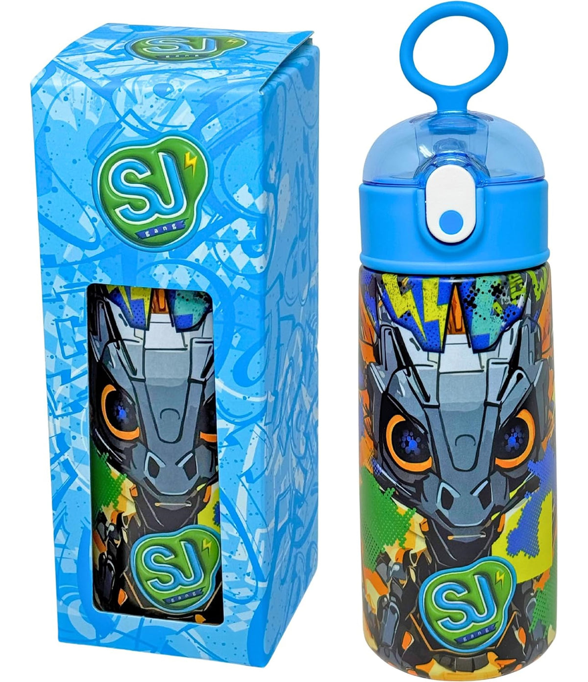 Borraccia Termica Con Cannuccia Bambini 460ml, Per Seven Sj Fan, Tema Animali, Acciaio Inox, Senza BPA, Bottiglia Acqua, Scuola e Tempo Libero (Drago Robot)
