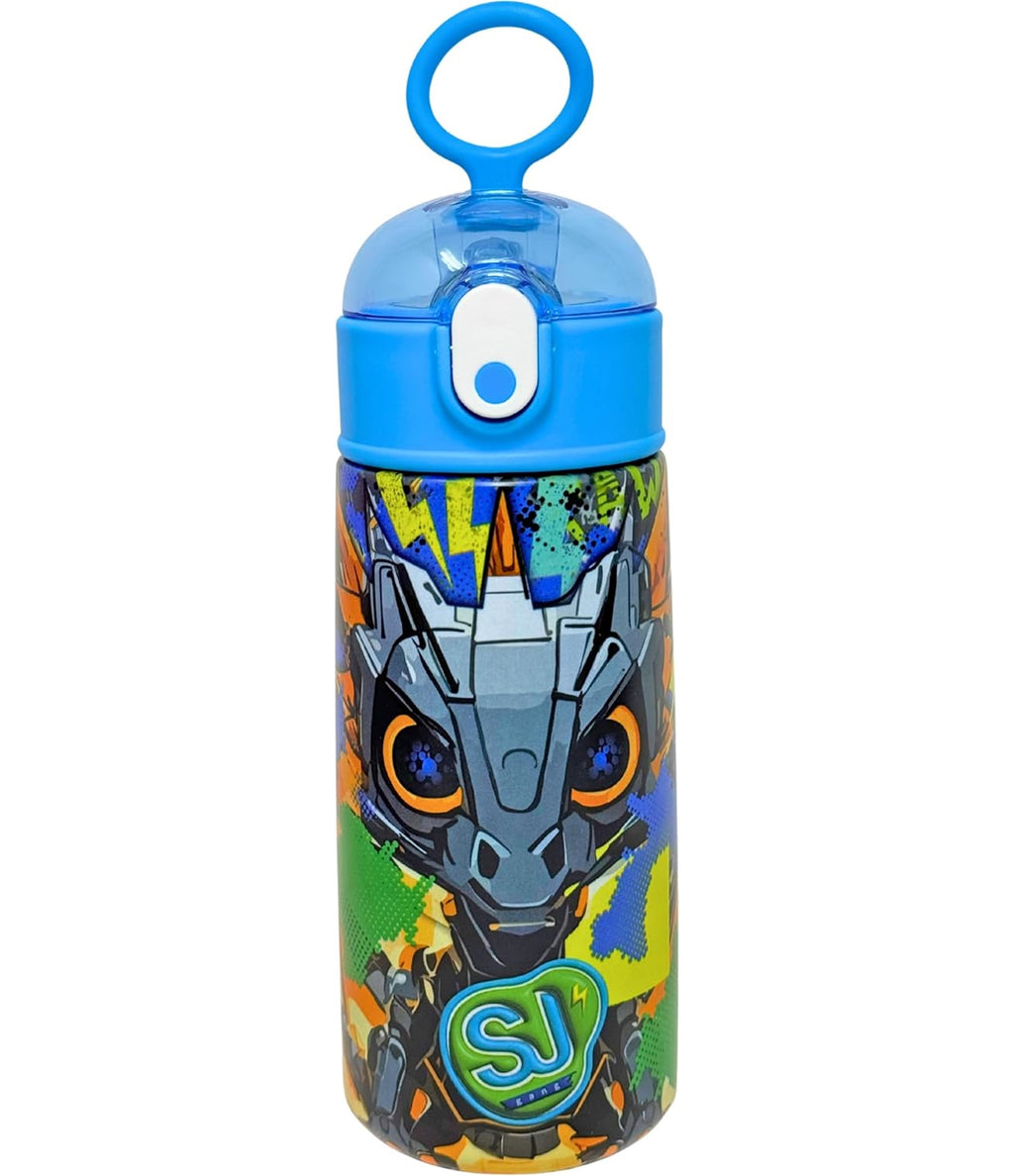 Borraccia Termica Con Cannuccia Bambini 460ml, Per Seven Sj Fan, Tema Animali, Acciaio Inox, Senza BPA, Bottiglia Acqua, Scuola e Tempo Libero (Drago Robot)