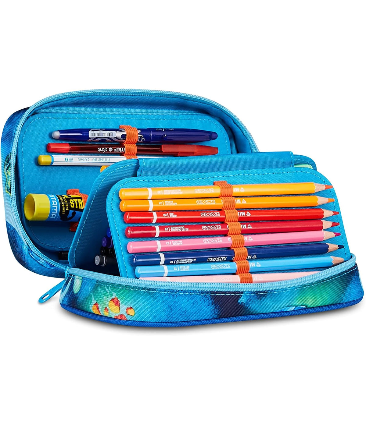 SJ GANG STYLE JAM GANG Astuccio Scuola Speed Case SPACE RIDE, Celeste, Portapenne Monoscomparto con Planche Amovibili, Attrezzato, 44 pezzi, Accessori Zaino, Scuola elementare