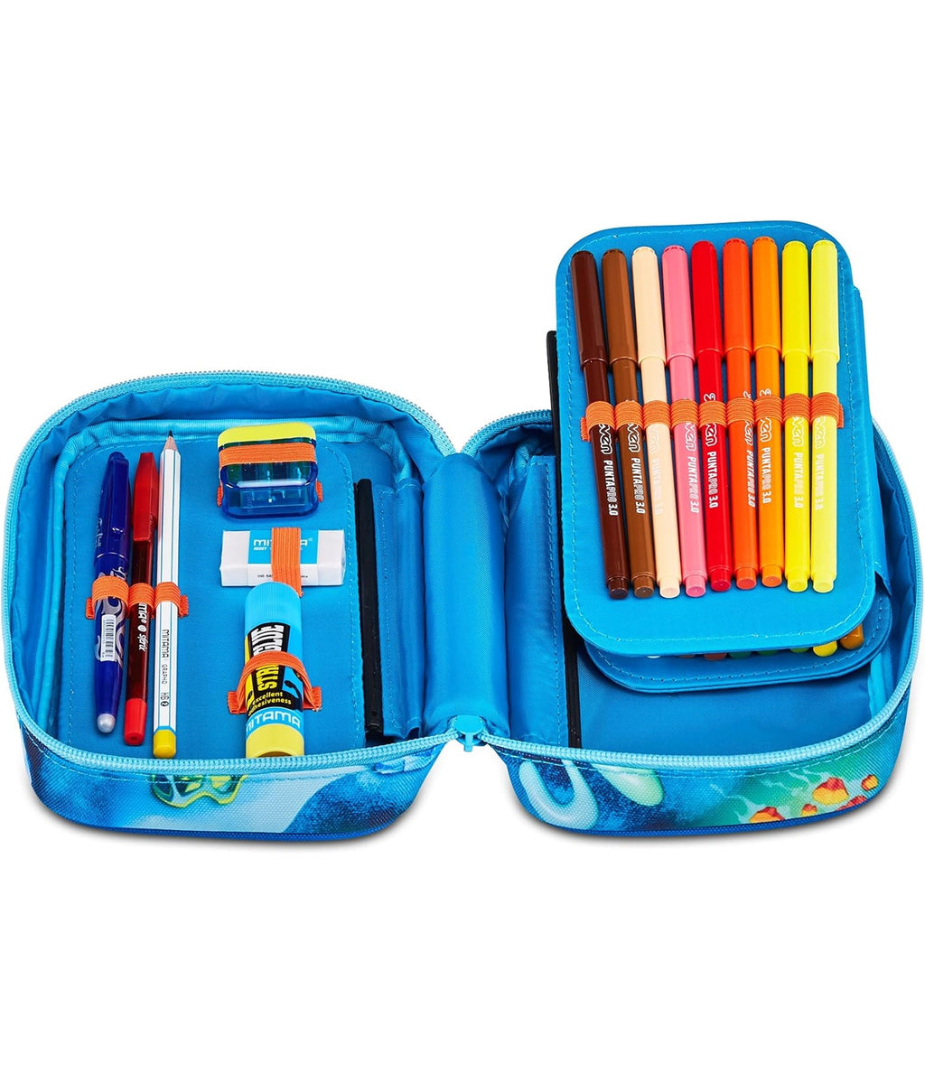 SJ GANG STYLE JAM GANG Astuccio Scuola Speed Case SPACE RIDE, Celeste, Portapenne Monoscomparto con Planche Amovibili, Attrezzato, 44 pezzi, Accessori Zaino, Scuola elementare
