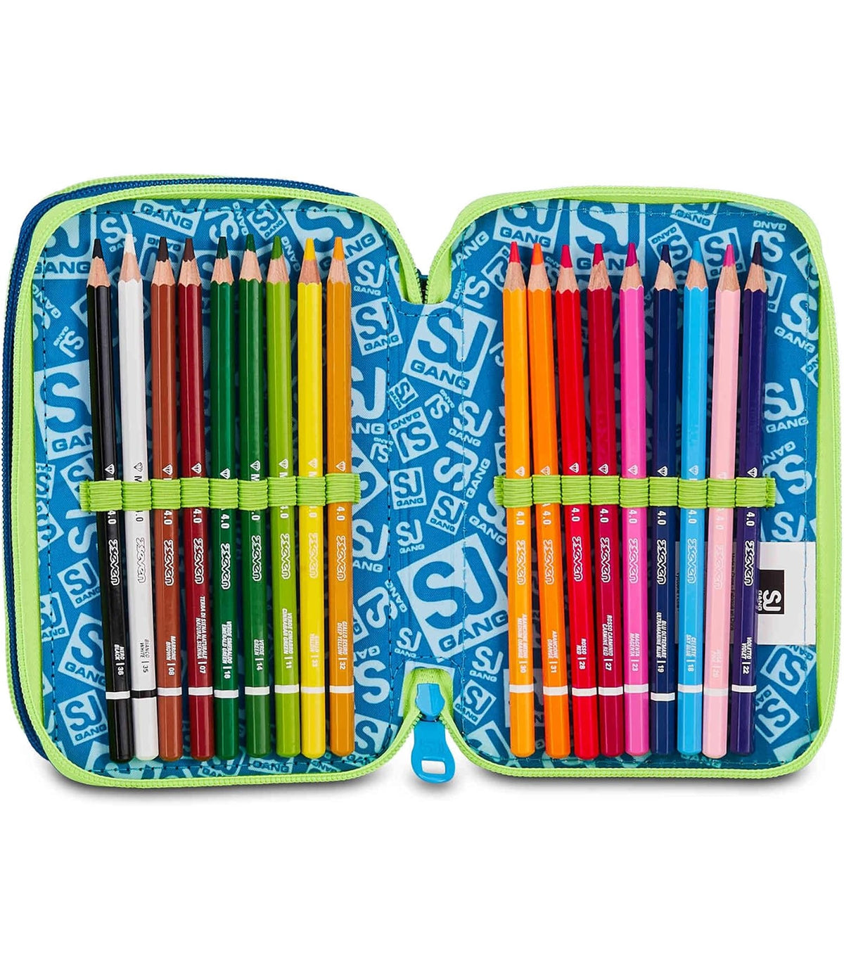 SJ GANG STYLE JAM GANG Astuccio Scuola 3 zip SOFT POUCH BOY, Blu, Triplo Scomparto, 45 pezzi, Portapenne Attrezzato, Completo di matite, penne e colori, Accessori Zaino, Scuola elementare