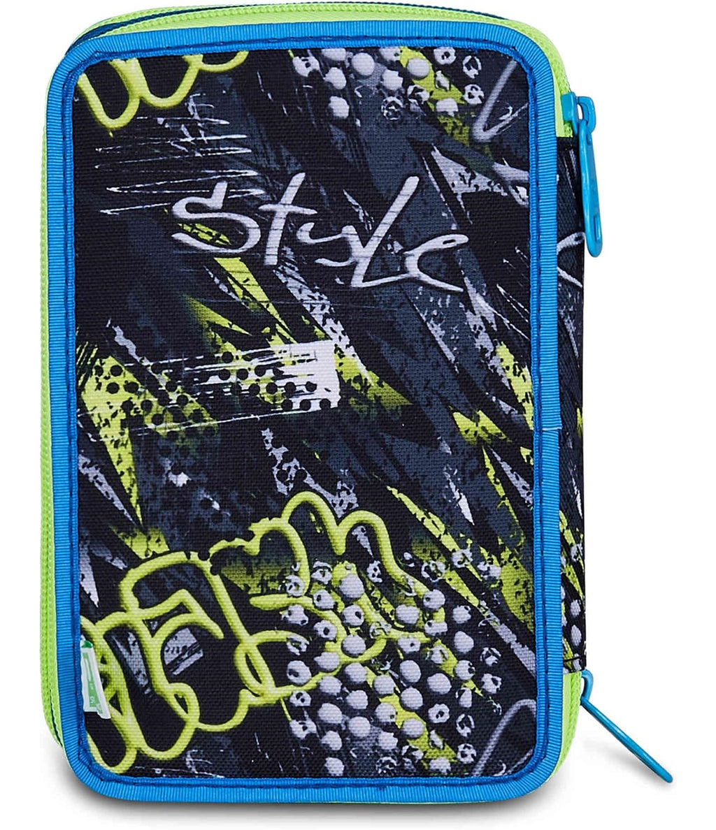 SJ GANG STYLE JAM GANG Astuccio Scuola 3 zip SOFT POUCH BOY, Blu, Triplo Scomparto, 45 pezzi, Portapenne Attrezzato, Completo di matite, penne e colori, Accessori Zaino, Scuola elementare