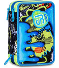SJ GANG STYLE JAM GANG Astuccio Scuola 3 zip SOFT POUCH BOY, Blu, Triplo Scomparto, 45 pezzi, Portapenne Attrezzato, Completo di matite, penne e colori, Accessori Zaino, Scuola elementare