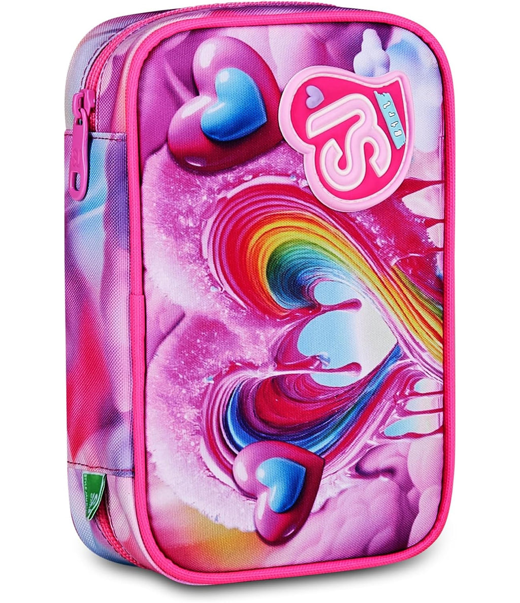 SJ GANG STYLE JAM GANG Astuccio Scuola Speed Case JOYFUL PINS GIRL, Rosa, Portapenne Monoscomparto con Planche Amovibili, Attrezzato, 44 pezzi, Accessori Zaino, Scuola elementare