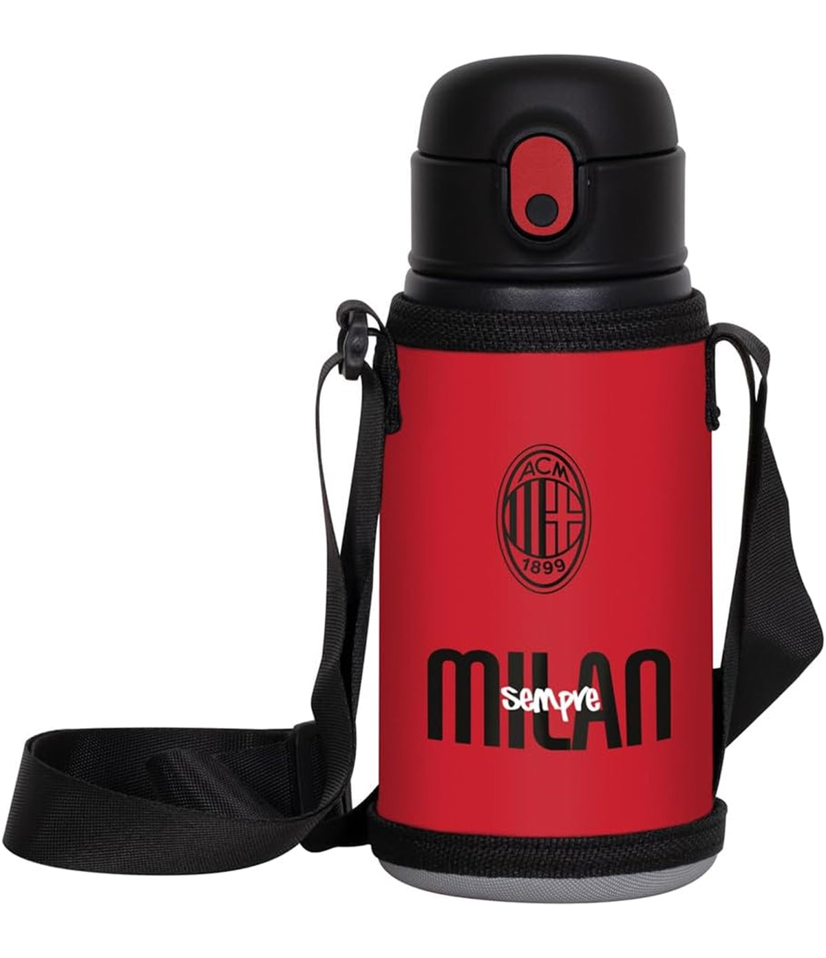 Seven Milan Borraccia Ragazzi Seven, Rosso Nero, Con Porta Borraccia a Tracolla, Mantenimento temperatura: caldo 12h/freddo 24h