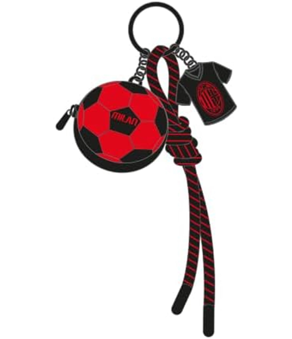 Seven Portamonete Milan a Forma di Pallone con Portachiavi e Chiusura con Zip, in Silicone, Charm in Gomma a Forma di Maglietta con Logo, Cordino Bicolore, Accessorio per Chiavi, Idea Regalo