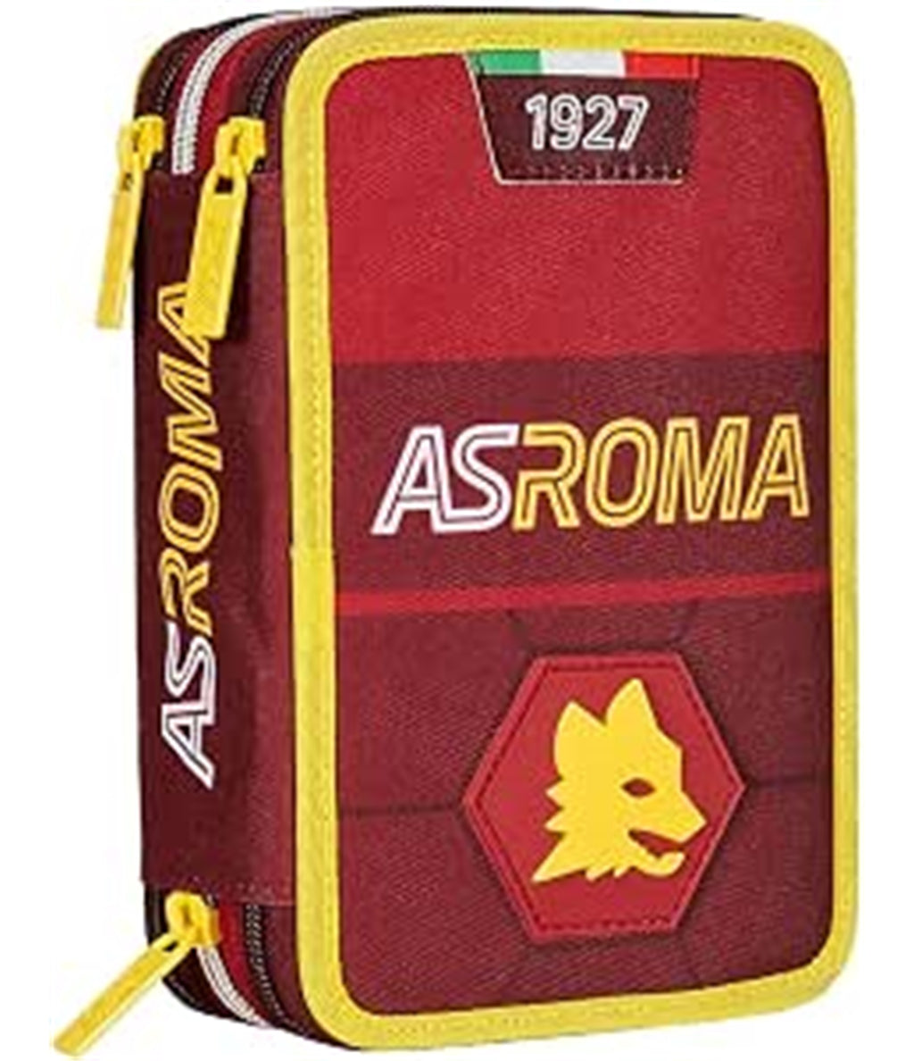 AS Roma Astuccio Scuola 3 Scomparti, Rosso Giallo
