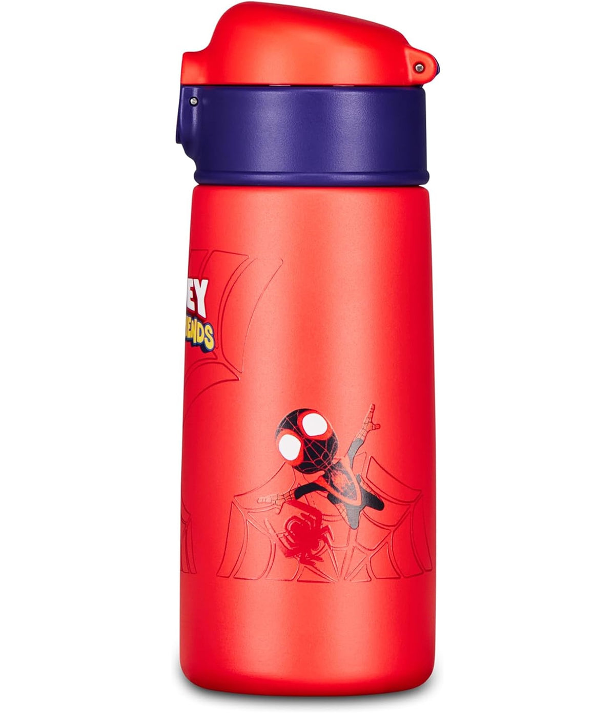 Seven Bottle Kid Spiderman 460 ml, Borraccia Termica in Acciaio Inox 304, Caldo 12 Ore e Freddo 24 Ore, Apertura a Bottone e Cannuccia in Silicone
