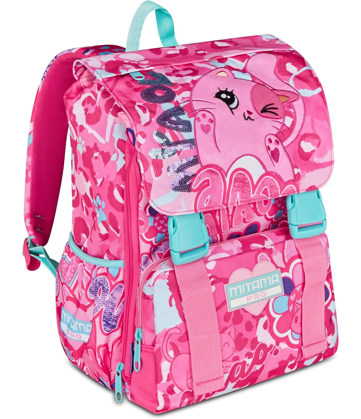 Mitama Zaino Estensibile 4 Zip, CUTIECAT, Rosa, Maxi Capienza, Tasca Porta Borraccia, Doppio Scomparto, Schienale Preformato