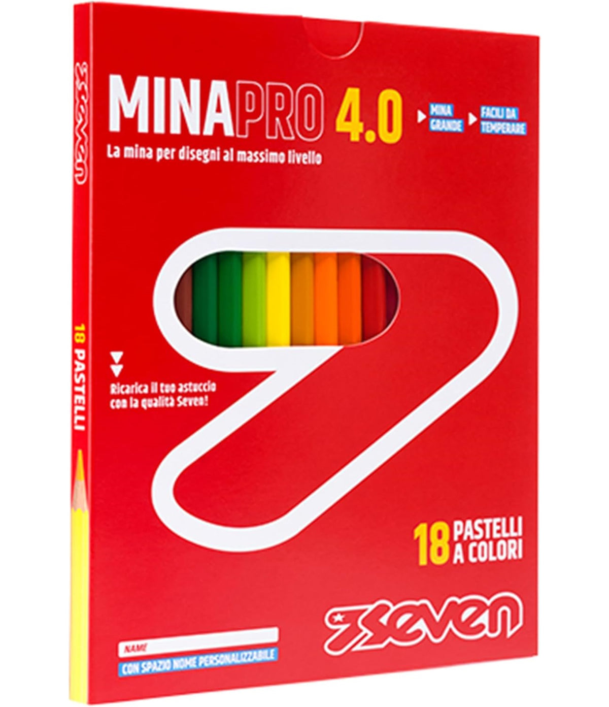 Seven Set Matite Colorate - Scatola da 18 pz - Confezione Pastelli Scuola, Ufficio - MINA 4.0 - Spazio Etichetta Nome