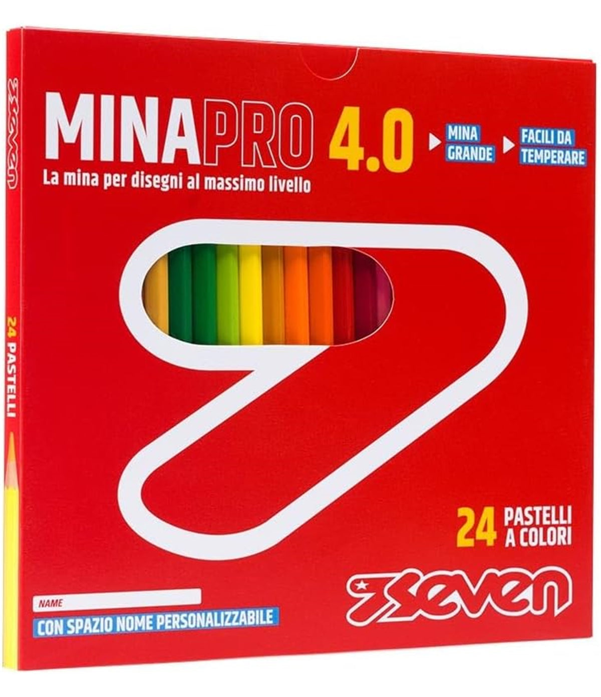 Seven Set Matite Colorate - Scatola da 24 pz - Confezione Pastelli Scuola, Ufficio - MINA 4.0 - Spazio Etichetta Nome