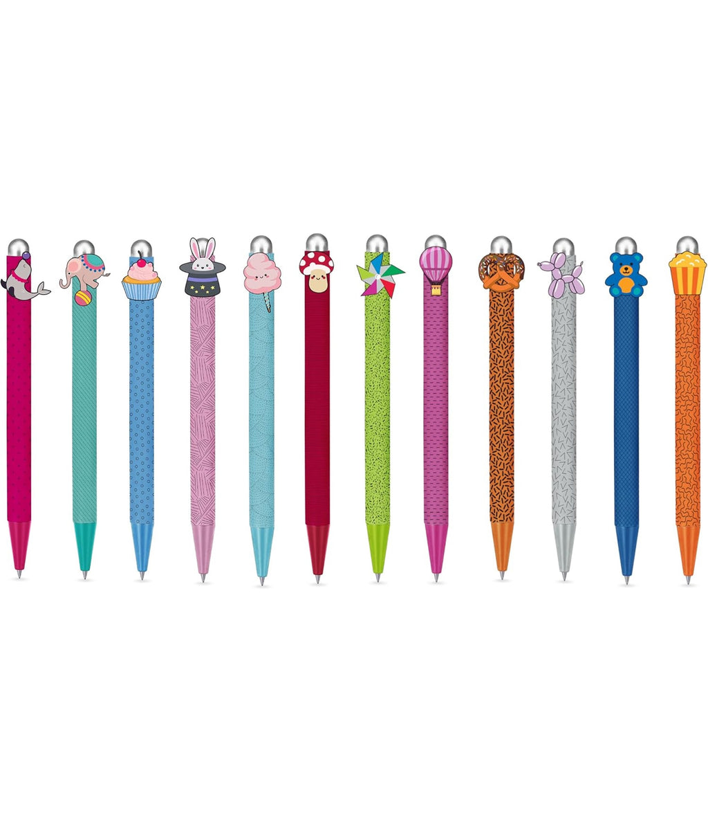 SJ GANG STYLE JAM GANG Scatola Penne Cancellabili, Set 12 Penne con Inchiostri Colorati Abbinati, 12 Grafiche Assortite e Clip Girevole, Bambini