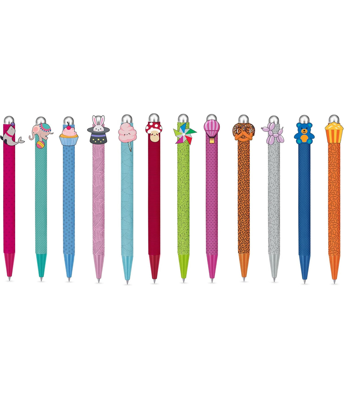 SJ GANG STYLE JAM GANG Scatola Penne Cancellabili, Set 12 Penne con Inchiostri Colorati Abbinati, 12 Grafiche Assortite e Clip Girevole, Bambini