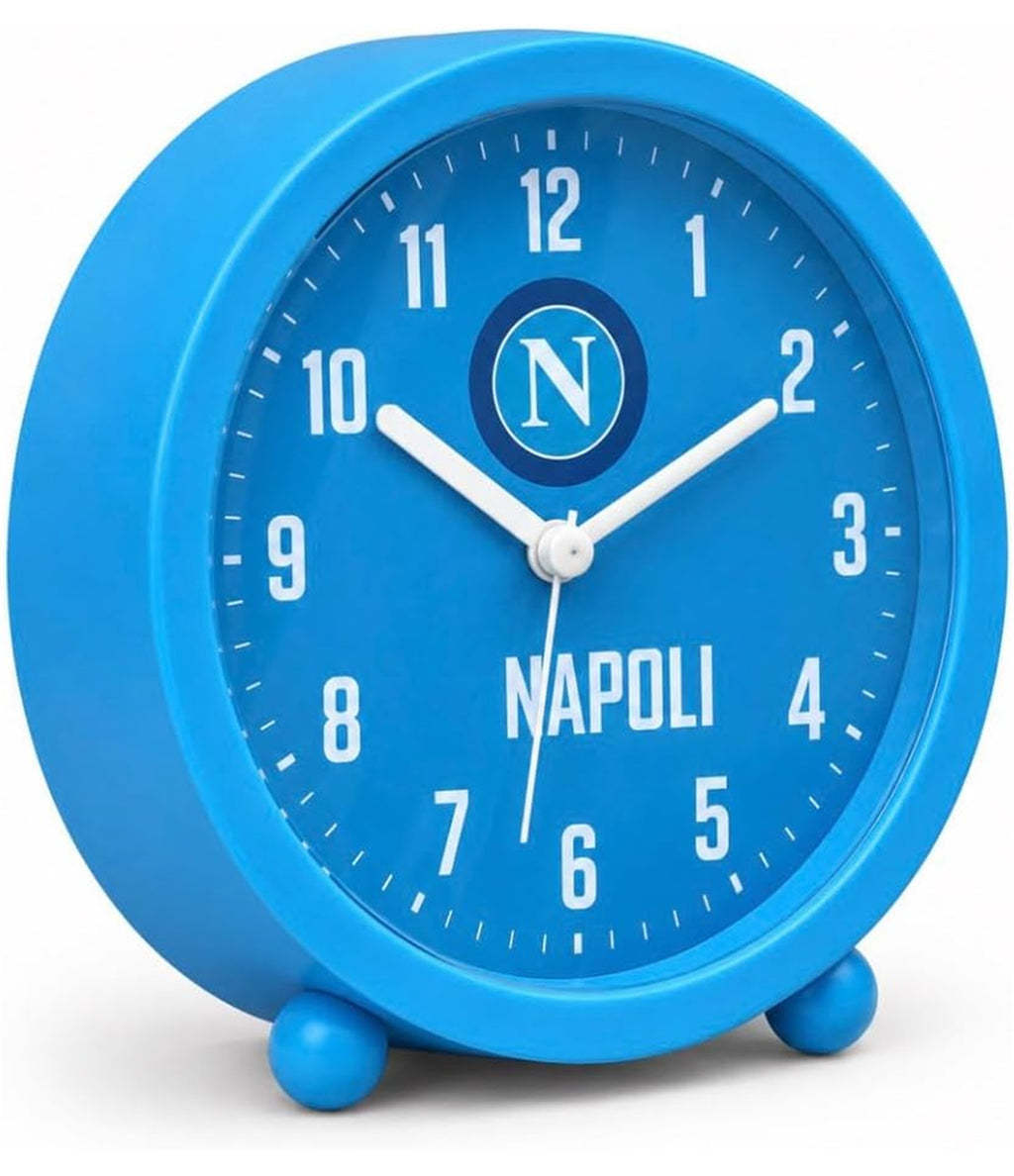 Seven Sveglia Napoli Pallone Analogica al Quarzo con Movimento Continuo,Prodotto Ufficiale ABS, Diametro 9 cm, Bambini e Adulti, Sport e Calcio